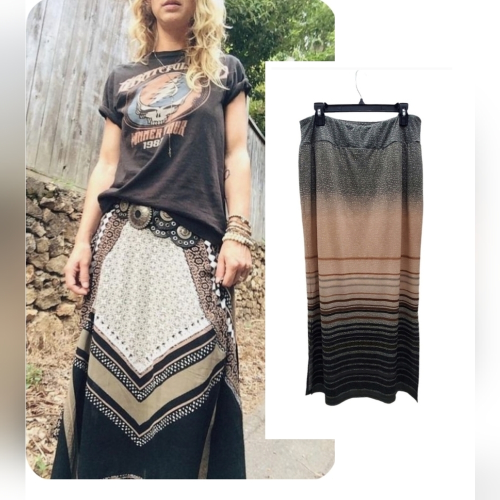 Mix Print Maxi Skirt Gradient Ombre Stripes Size L